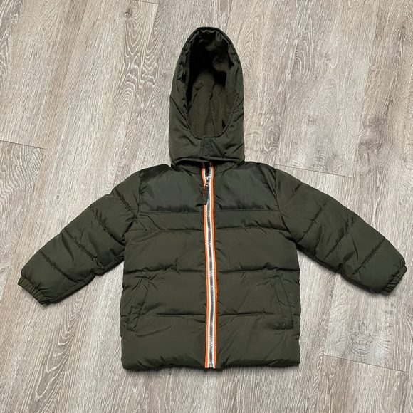 iXtreme Olive Green Puffer Coat W/Hood with orange & white along zipper Sz 3T - Picture 1 of 6